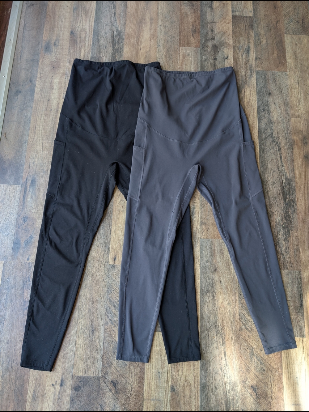Over Belly Maternity Leggings with Pockets - Black & Gray